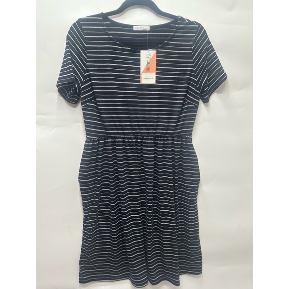 Honey & Lace Dresses & Skirts - Honey & Lace Windsor Dress Navy Grey Stripe Short Sleeve LG Elastic Waist  NWT
